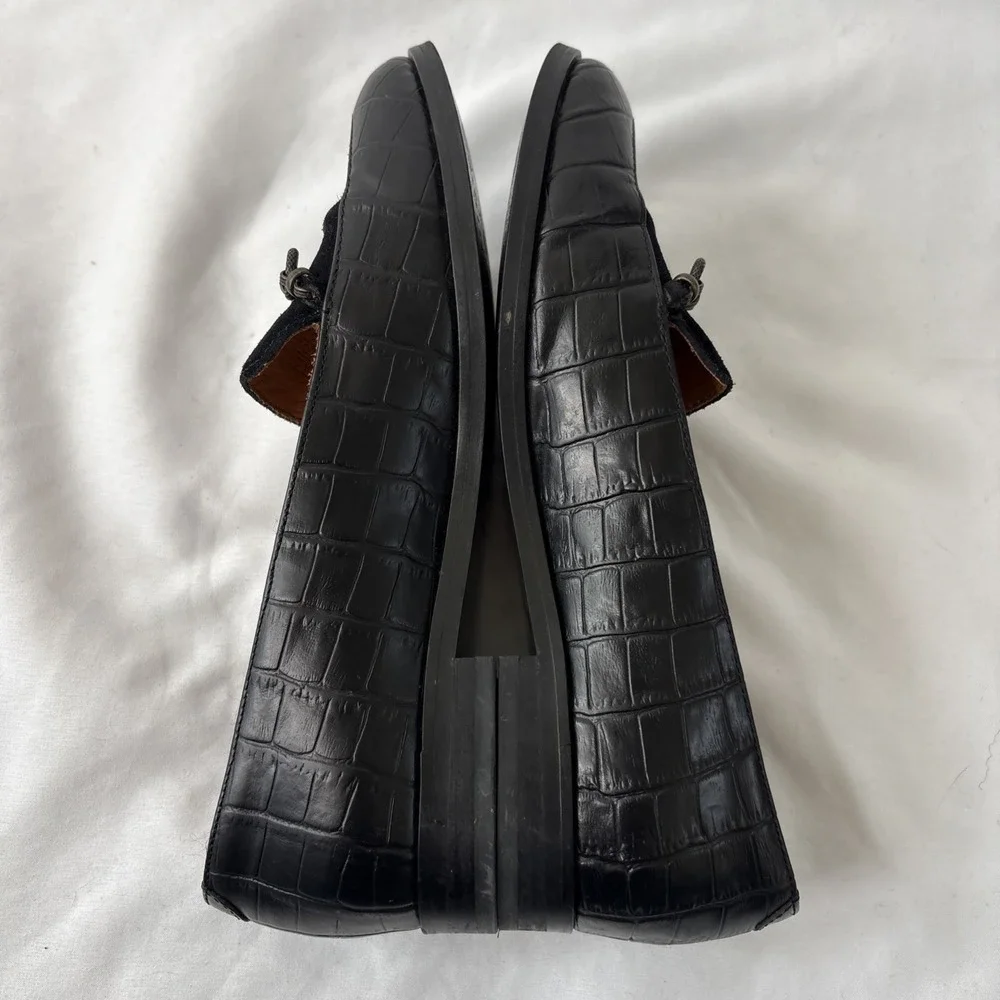 Souliers Sezane Marius Women 6/36 Black Loafers Croc Leather Chain Embellishment - Picture 8 of 12